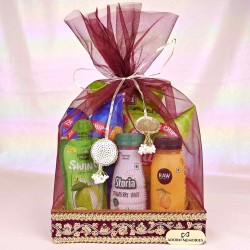 Decorated Hamper Basket With Snacks (Purple)