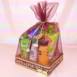 Decorated Hamper Basket With Snacks (Purple)