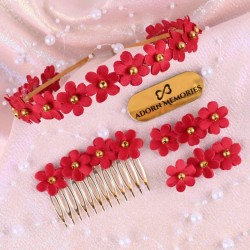 Flower Hair Accessory Combo-Red