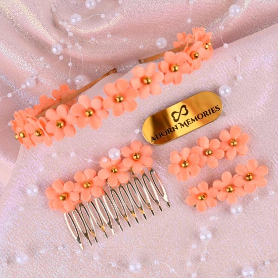 Flower Hair Accessory Combo-Peach