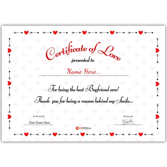 Personalized World's Best Boyfriend Certificate