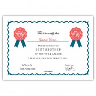 Personalized World's Best Brother Certificate