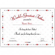 Personalized World's Greatest Father Certificate