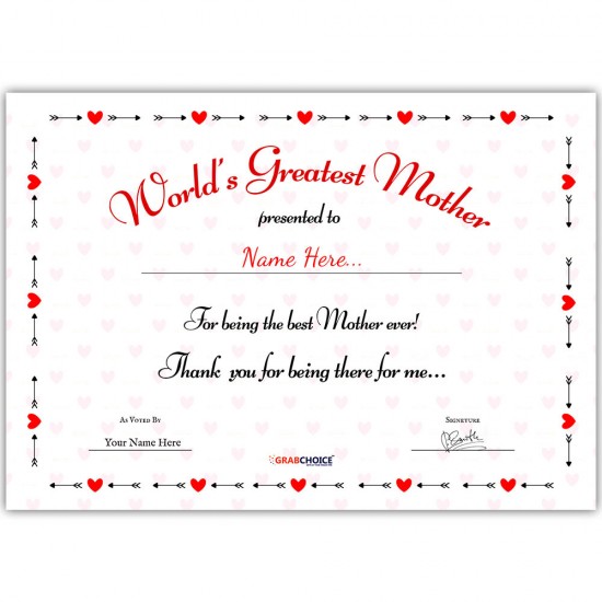 Personalized World's Greatest Mother Certificate