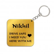 Personalized Drive Safe Golden Name Engraved Keychain