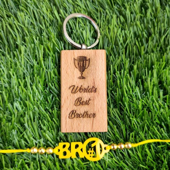 World's Best Brother Keyring With No.1 BRO Rakhi Combo