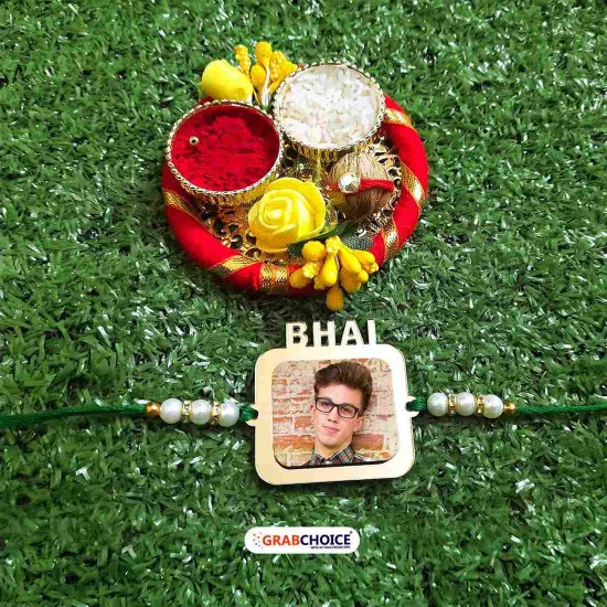 Personalized Bhai Rakhi with Roli Chawal Platter 