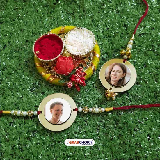 Personalized Exclusive Bhaiya Bhabhi Rakhi with Roli Chawal Platter 