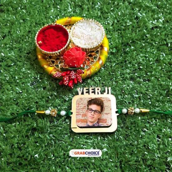 Personalized Veerji Rakhi with Roli Chawal Platter 
