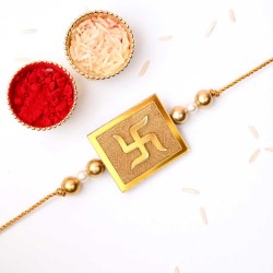 Squre With Swastik Rakhi For Brother