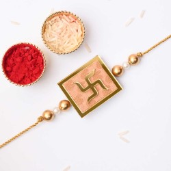 Squre With Swastik Rakhi For Brother