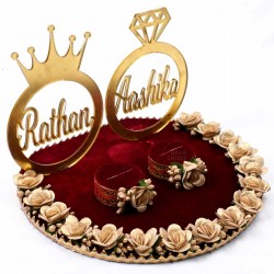Personalized Engagement Ring Platter with Bride And Groom Names (Maroon)