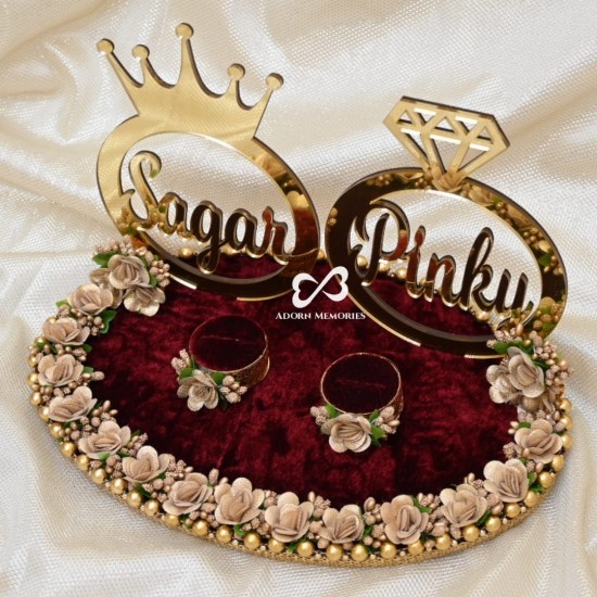 Loops n knots Pink & Golden Wedding Ring Tray/Engagement Ring Platter with  2 Ring Holder (rp079ch) Iron, Cotton Gift Box Price in India - Buy Loops n  knots Pink & Golden Wedding