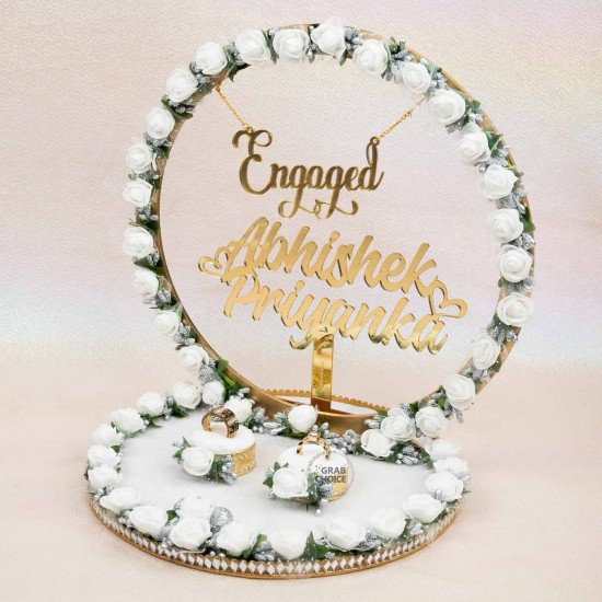 Personalized Engagement Ring Platter with Bride And Groom Names (White)