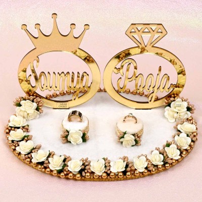 Personalized Engagement Ring Platter with Bride And Groom Names (Off White)