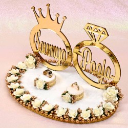Personalized Engagement Ring Platter with Bride And Groom Names (Off White)