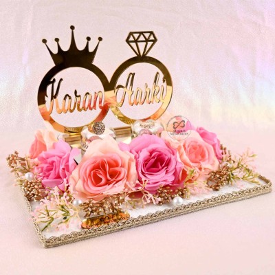 The Pink Mist | Personalized Engagement Ring Platter with Bride And Groom Names