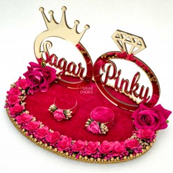 Personalized Engagement Ring Platter with Bride And Groom Names (Rani Pink)