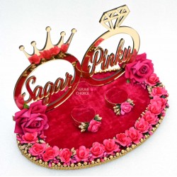 Personalized Engagement Ring Platter with Bride And Groom Names (Rani Pink)