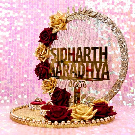 Floral Engagement Ring Platter Embellished in Mother of Pearl | Desi Decor