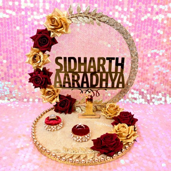 Buy Mridang Engagement ring platter with name hoop pink flowers with  customise name(wedding) Online at Low Prices in India - Amazon.in