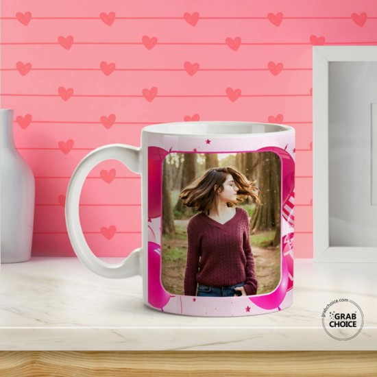 Personalized Birthday Gift Mug with Photo And Name Printed - Pink