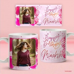 Personalized Birthday Gift Mug with Photo And Name Printed - Pink