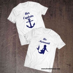 Her Captain & His Mermaid Couple T-shirt